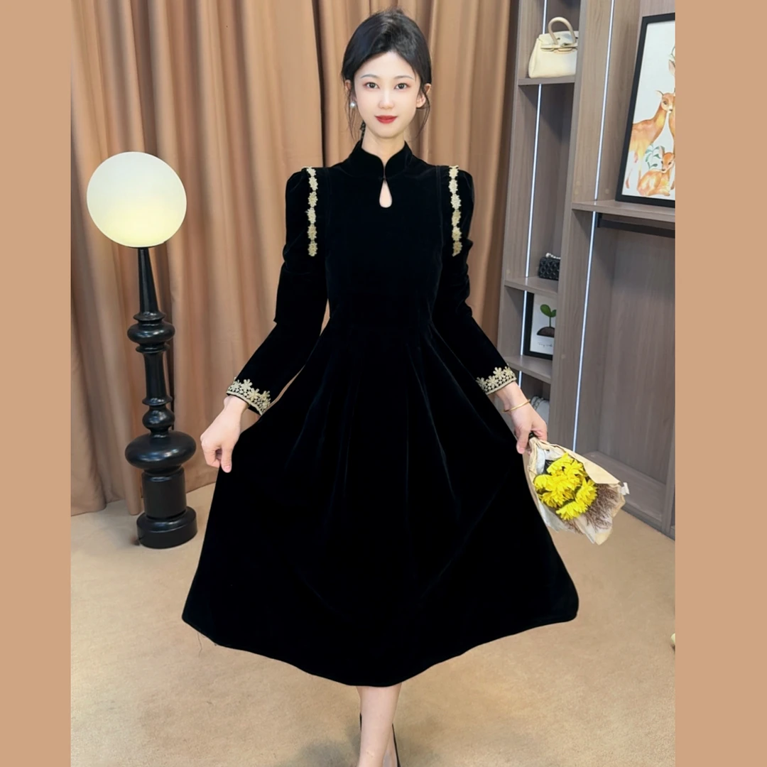 【思语定制】 新中式轻奢立体假两件显瘦设计收腰连衣裙RS2555