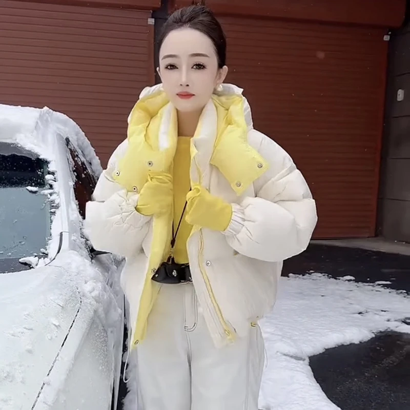 东北2025冬季新款撞色面包服时尚减龄小棉服袄子女生短款棉上衣