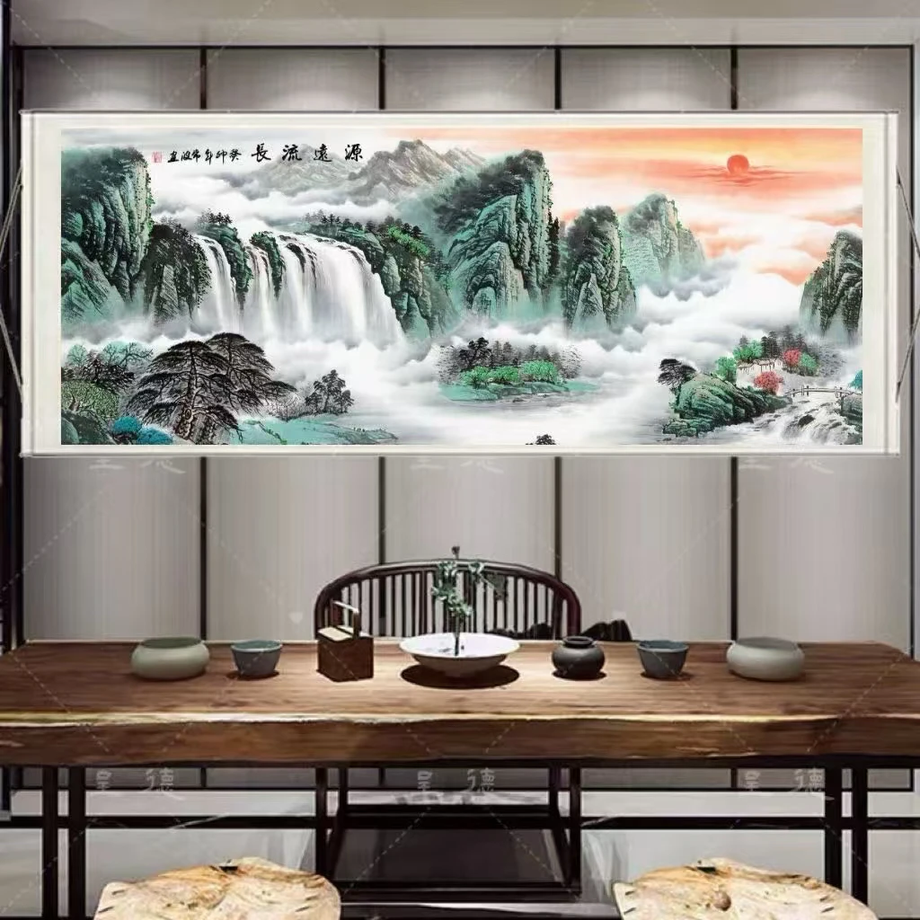 《源远流长》260×80CM横幅山水画办公室客厅茶室装饰画