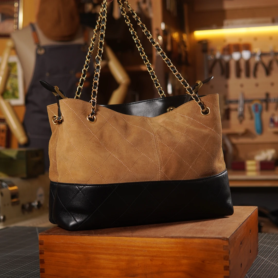 【丹姐】25a新款麂皮拼羊皮真皮女士时尚女包托特