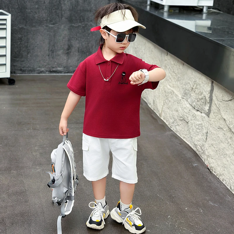 男童夏季套装2025新款洋气儿童短袖POLO衫两件套男孩宝宝酷帅衣服