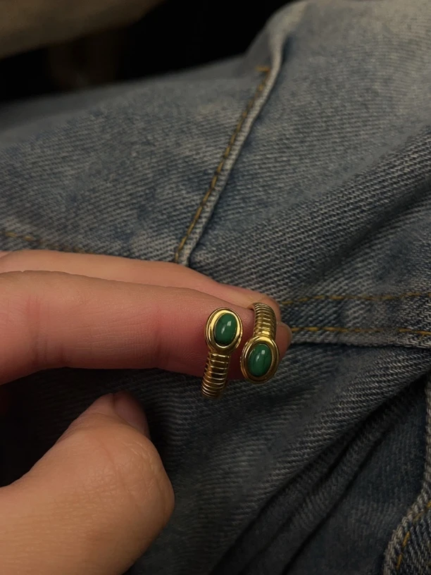 钛钢戒指 绿眼睛尾戒灵蛇戒指开口个性小众戒指