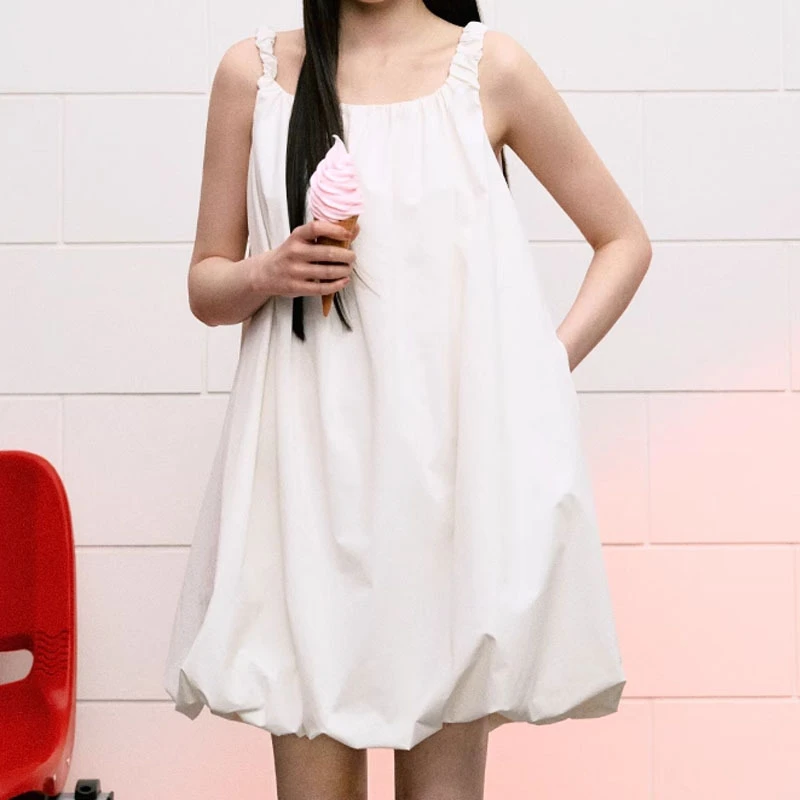 LDC纯欲无袖吊带背心连衣裙女夏季气质显瘦短款花苞裙子厂家直销