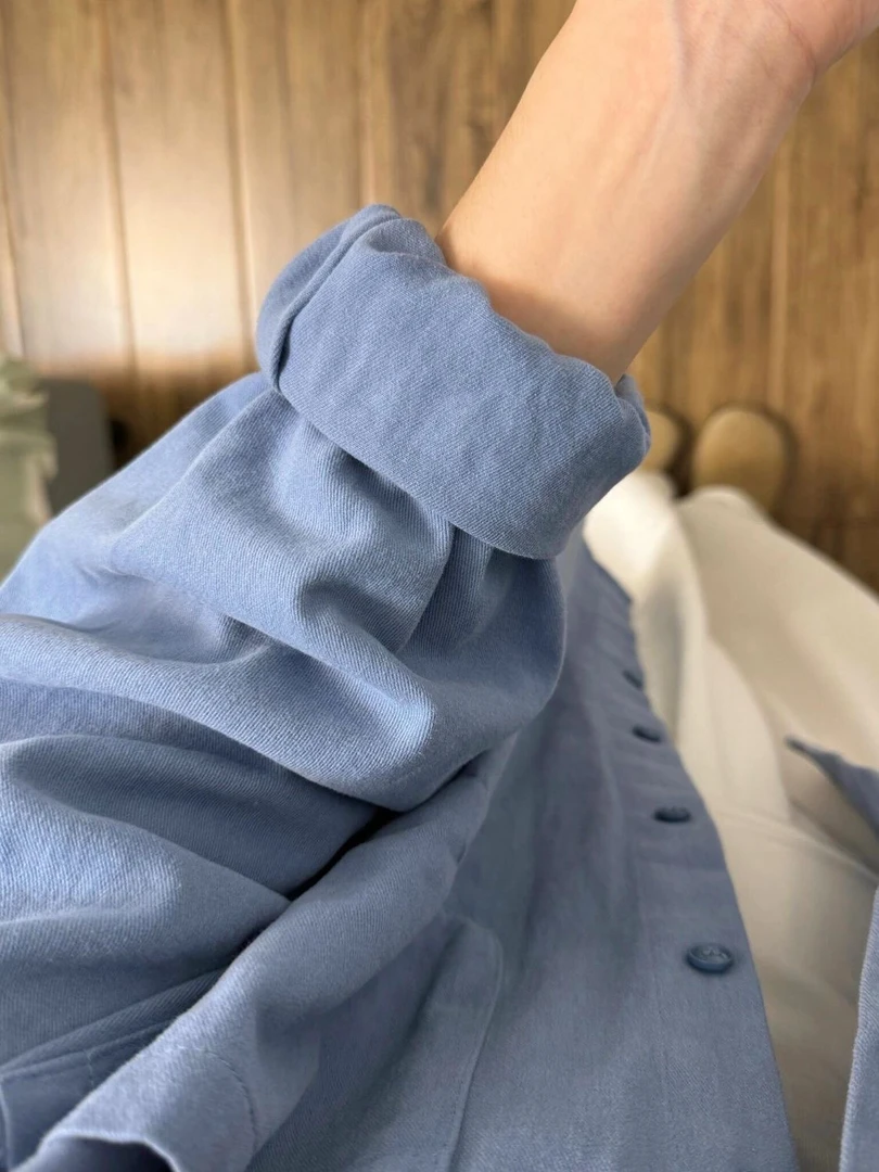 100%棉美式轻奢叠穿衬衫女内搭打底ins宽松遮肉显瘦长袖衬衣外穿