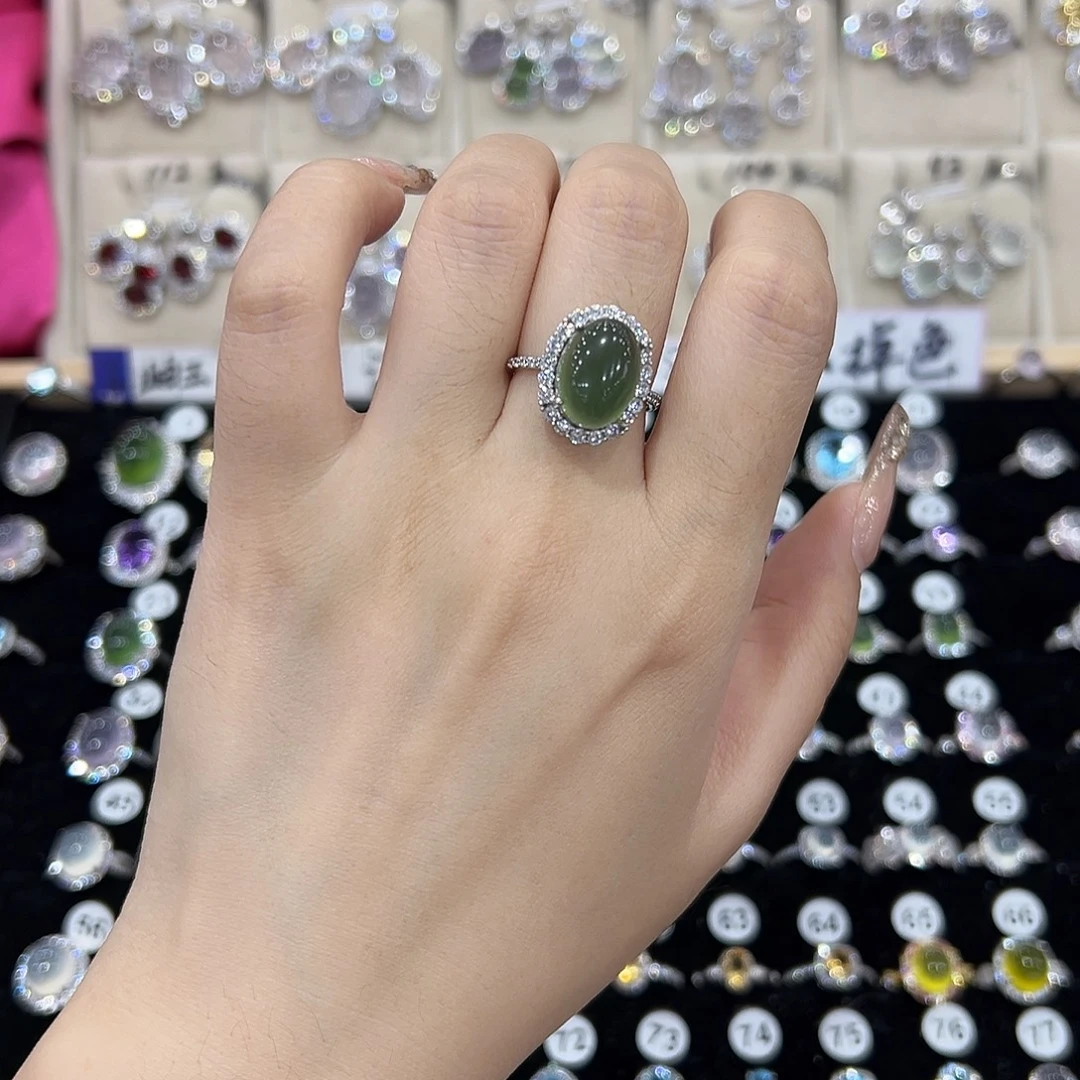 朱***花蛇纹石玉银S925镶嵌戒指