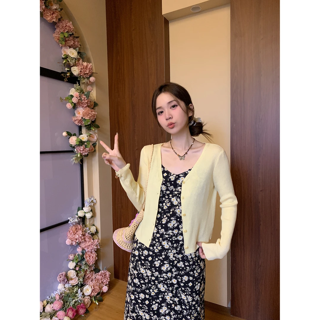 现货陳文文【春日黄莺】春夏薄款百搭长袖针织衫女罩衫上衣MZS8786