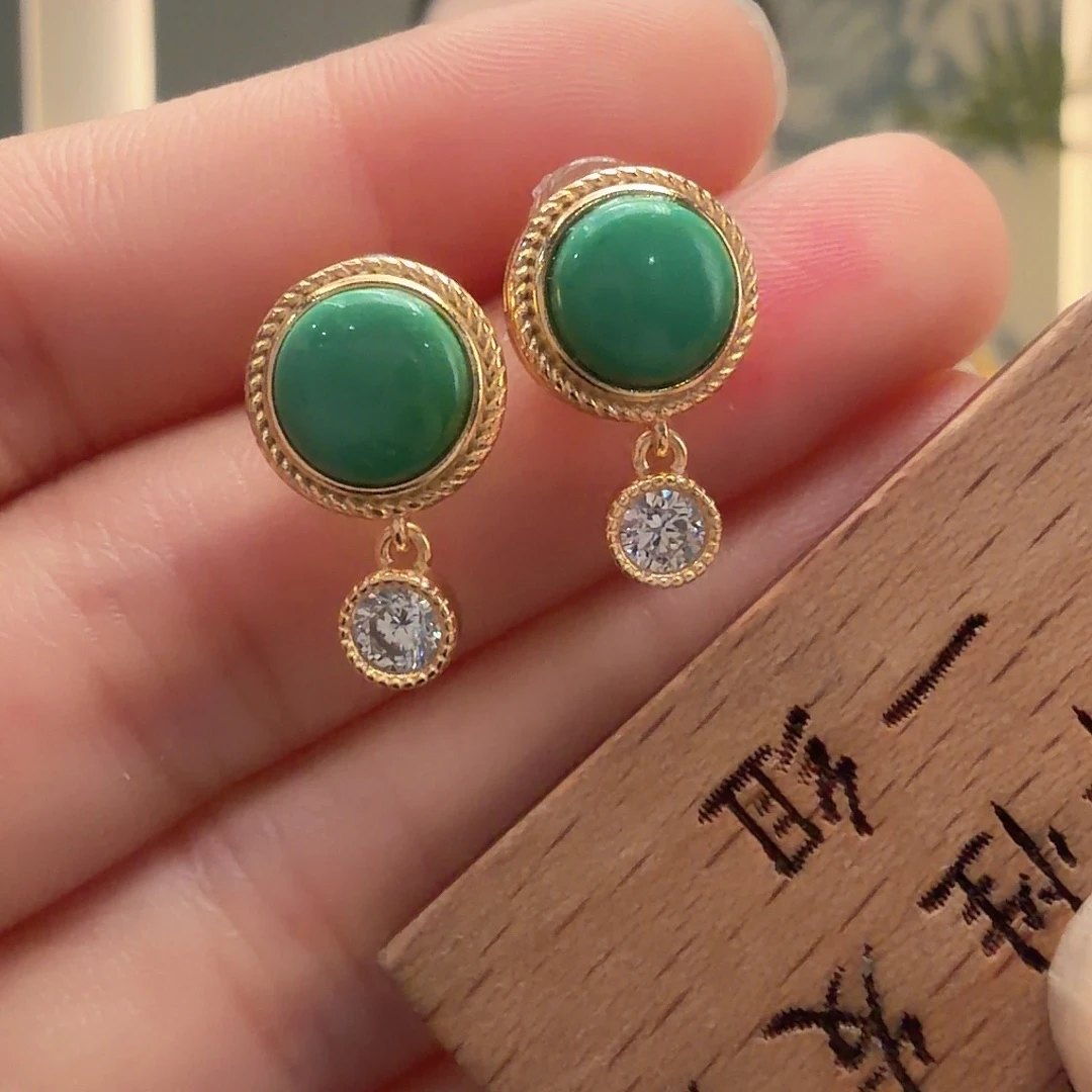 绿松石银S925镶嵌耳饰