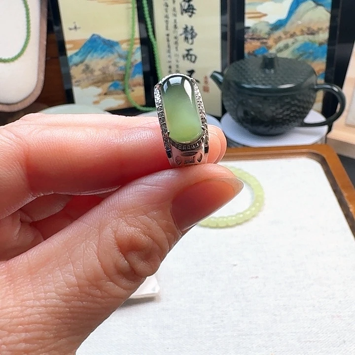 和田玉（碧玉）银S925镶嵌戒指