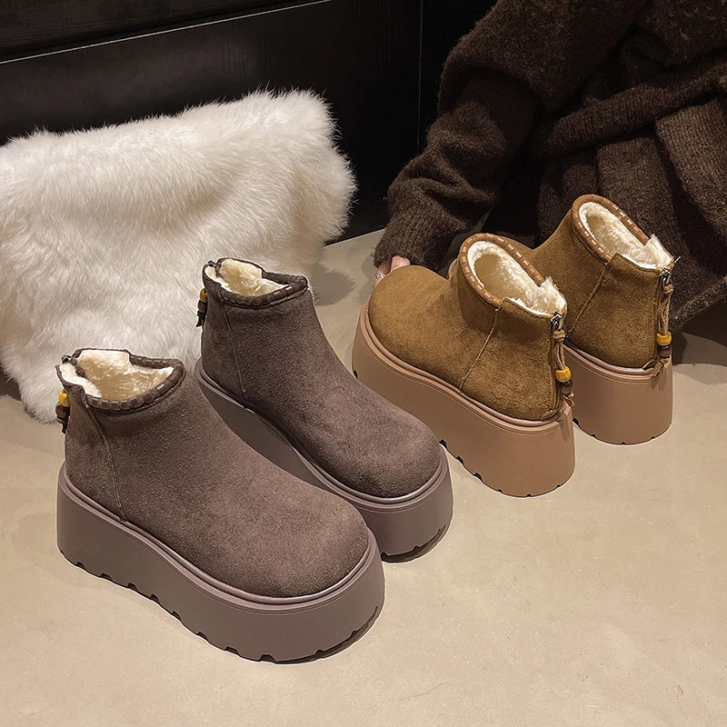 2025冬季新款增高厚底雪地靴女款加绒勃肯鞋短靴加厚保暖东北棉鞋