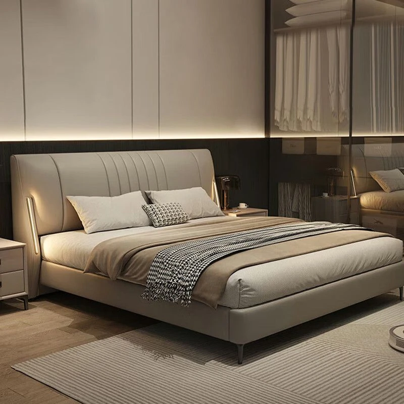 真皮床现代简约主卧双人床轻奢小户型软包婚床