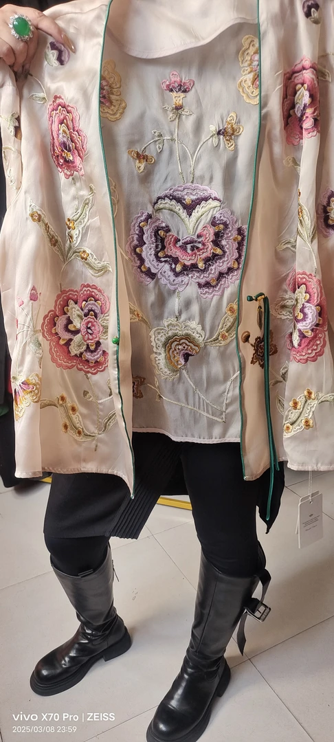 中式植物花卉风衣短外套网红民族风复古宽袖夏季宽松型双层女