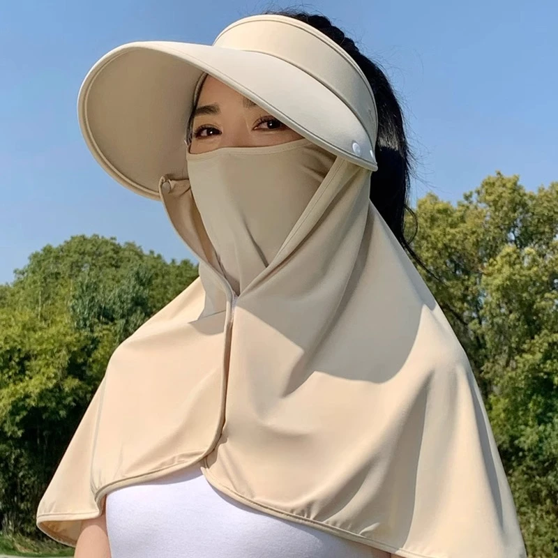 2025新款夏季防晒帽女可拆卸披肩面罩防紫外线遮脸护颈空顶太阳帽