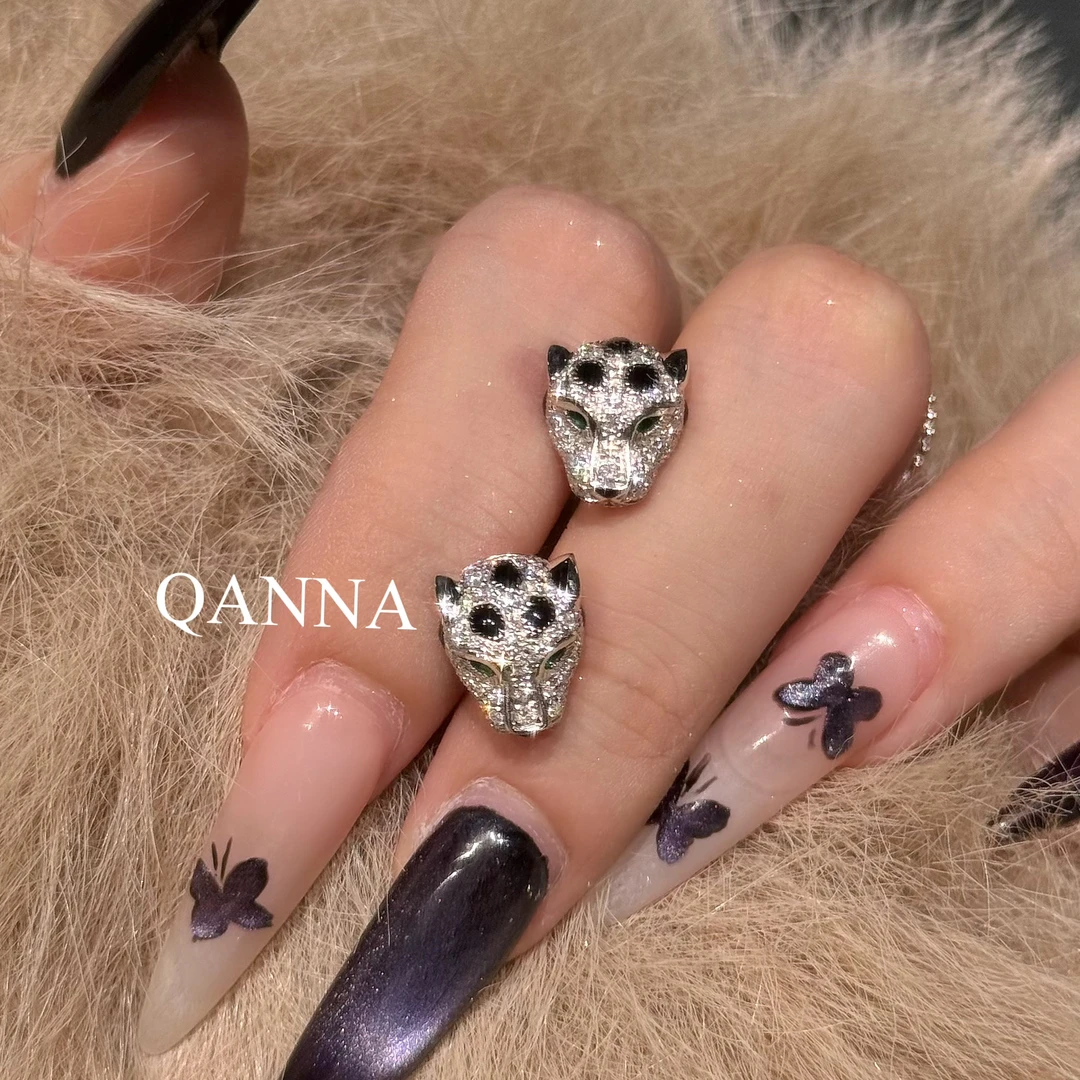 QANNA【黑点豹子头】【大钻 设计款】奢华欧美风高级时尚钻石耳钉AY