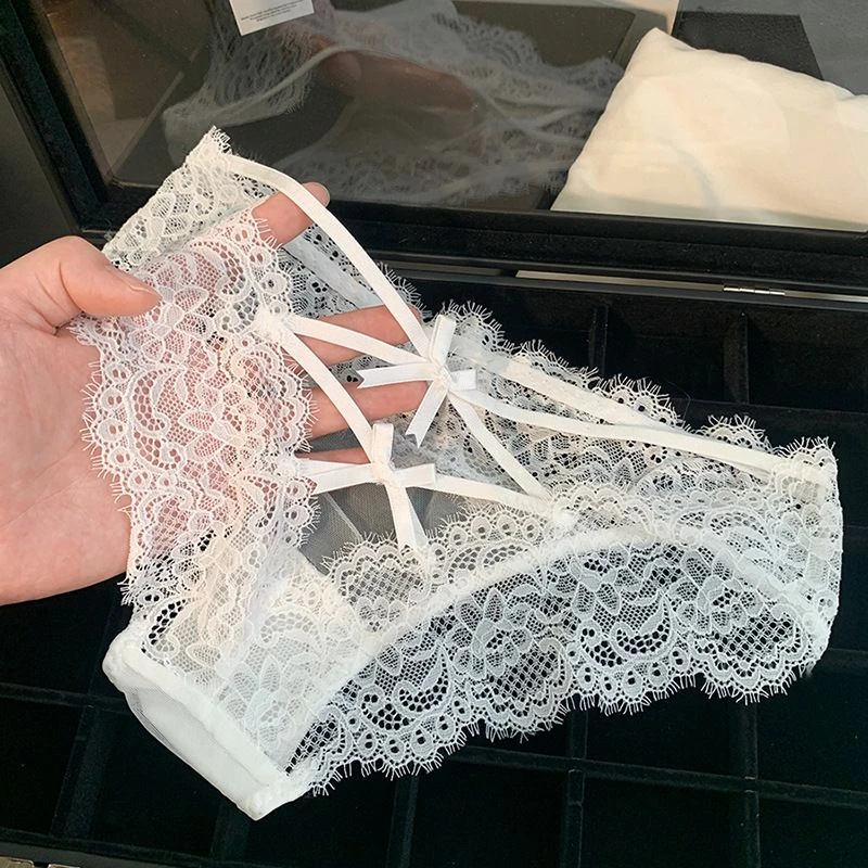 低腰蕾丝镂空内裤2025爆款蝴蝶结性感提臀短裤系带镂空少女三角裤