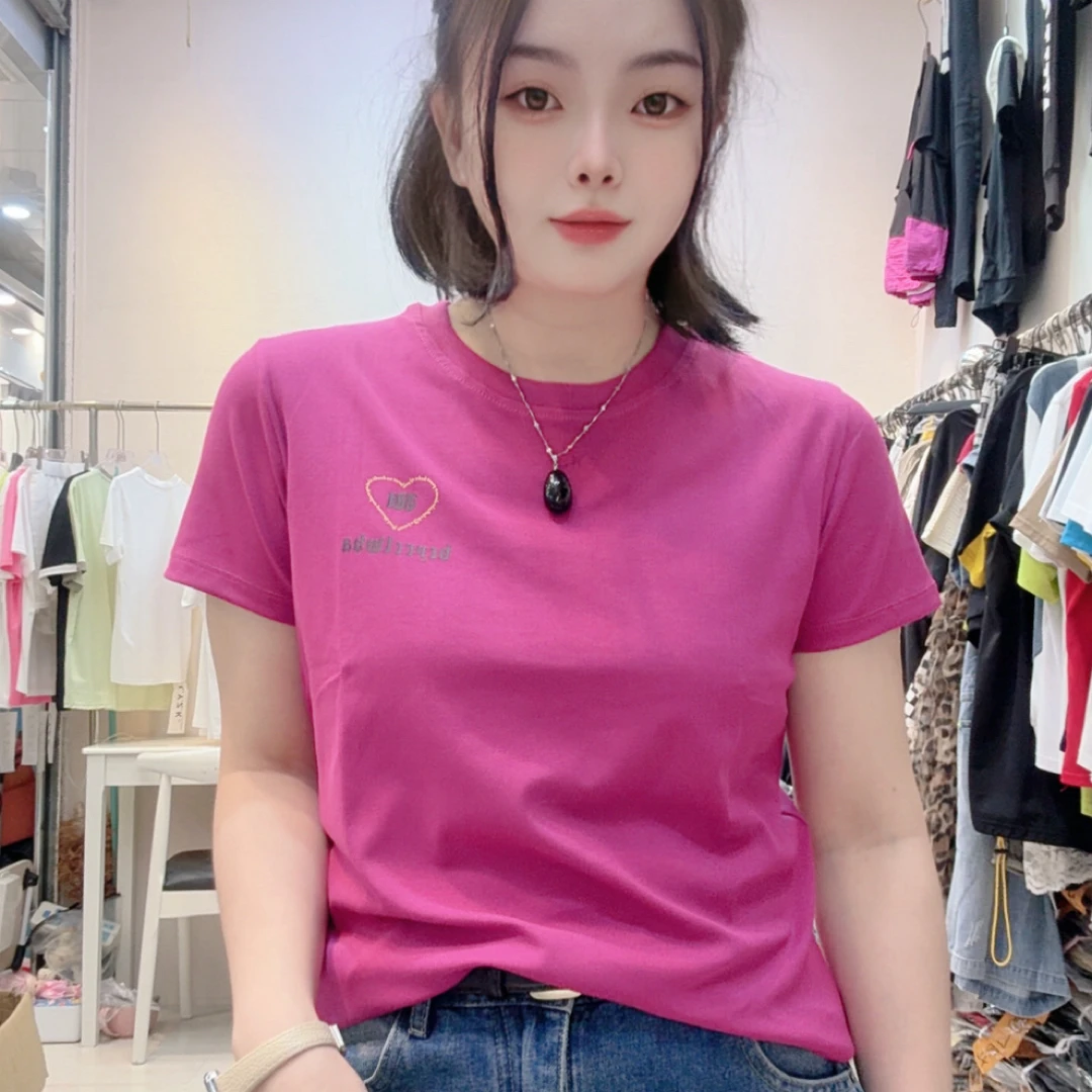 罗纹棉上衣新款圆领正肩弹力显瘦百搭减龄休闲风女t