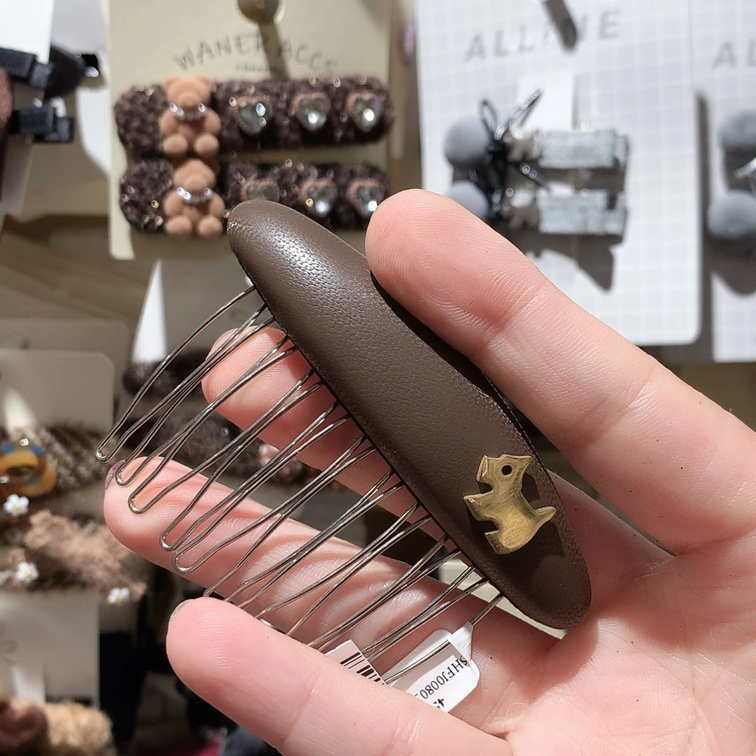 布艺非金属泡菜咖色小狗插梳