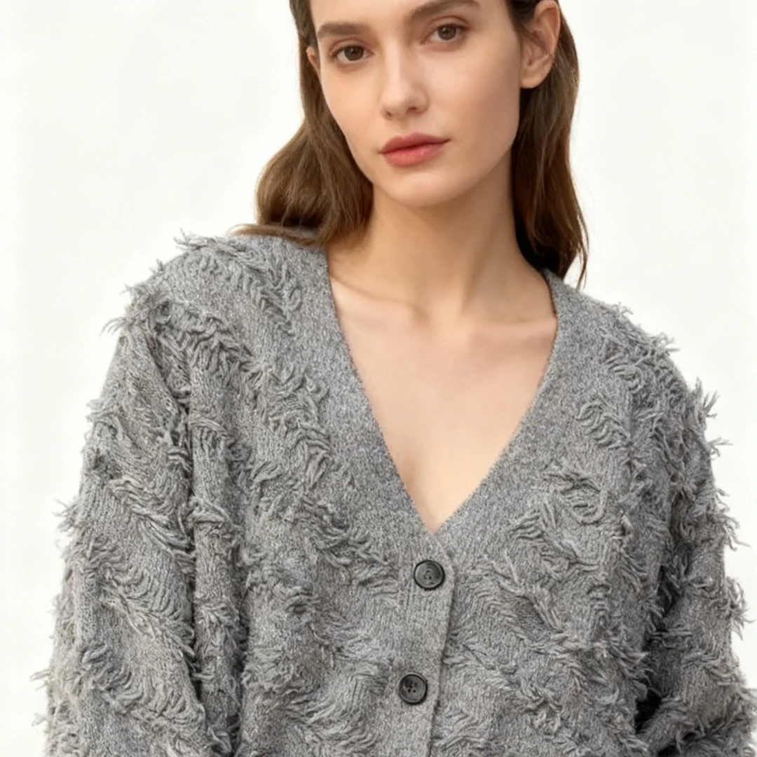 【品牌专属】时尚复古慵懒流苏秋冬针织开衫5106