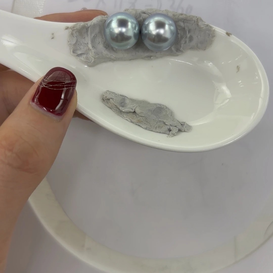 定制海水珍珠耳饰未镶嵌11-12m m铂金灰对珠