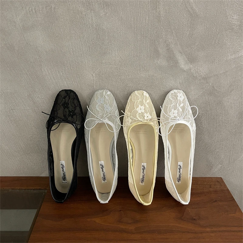 法式纯欲风镂空网纱单鞋2025新款仙女风气质蕾丝蝴蝶结纯欲风单鞋