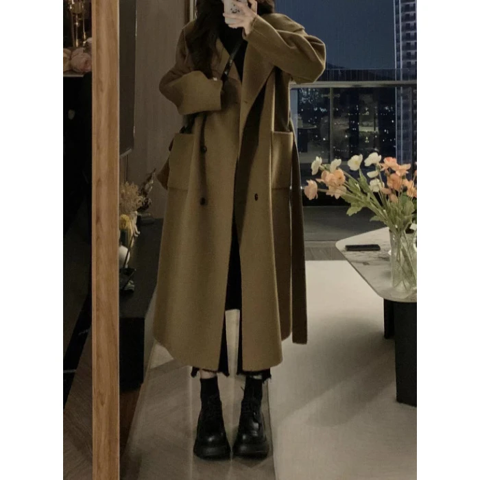 秋冬加厚韩版双面复古中长款外套气质新款网红洋气洋气潮流休闲服