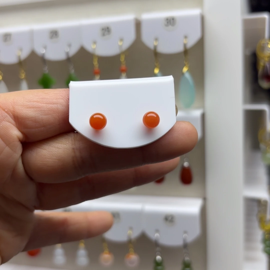 南红玛瑙银S925镶嵌耳饰6mm