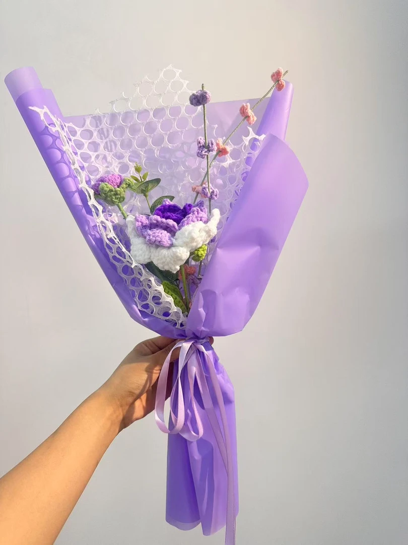 紫中意你手工成品花束非遗毛线花见面礼