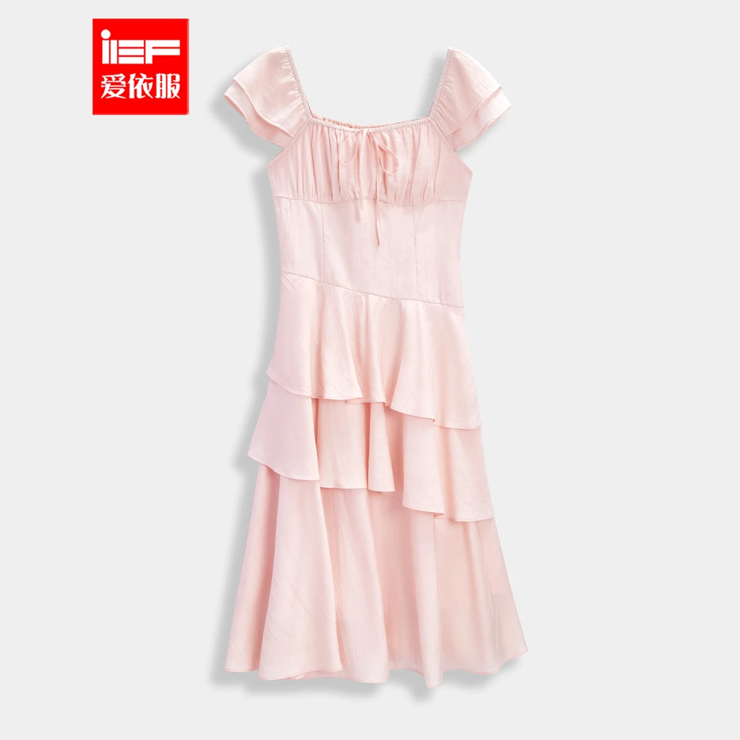 IEF/爱依服裙子2025夏季新款法式浪漫淑女气质荷叶边设计连衣中裙