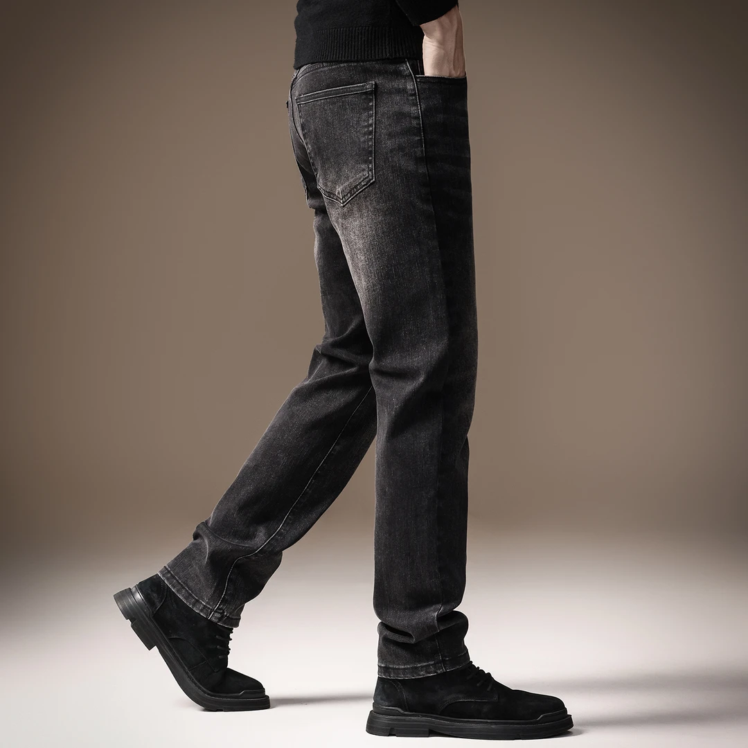 高端复古潮流商务牛仔裤男夏季新款美式时尚修身透气合体直筒长裤