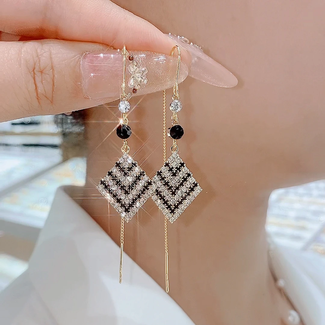 铜合金玻璃耳饰 气质-轻奢人生渐变黑色时尚大气精美灵动耳线百搭