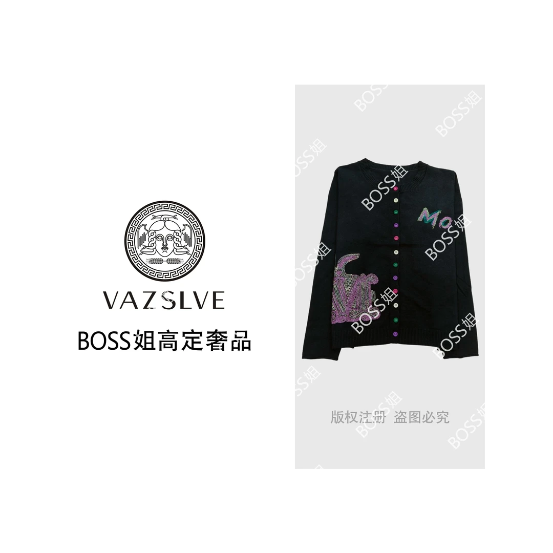 【VAZSLVE/全新奢品】捡漏 桑蚕丝羊毛字母烫钻彩扣衫毛衣msl833