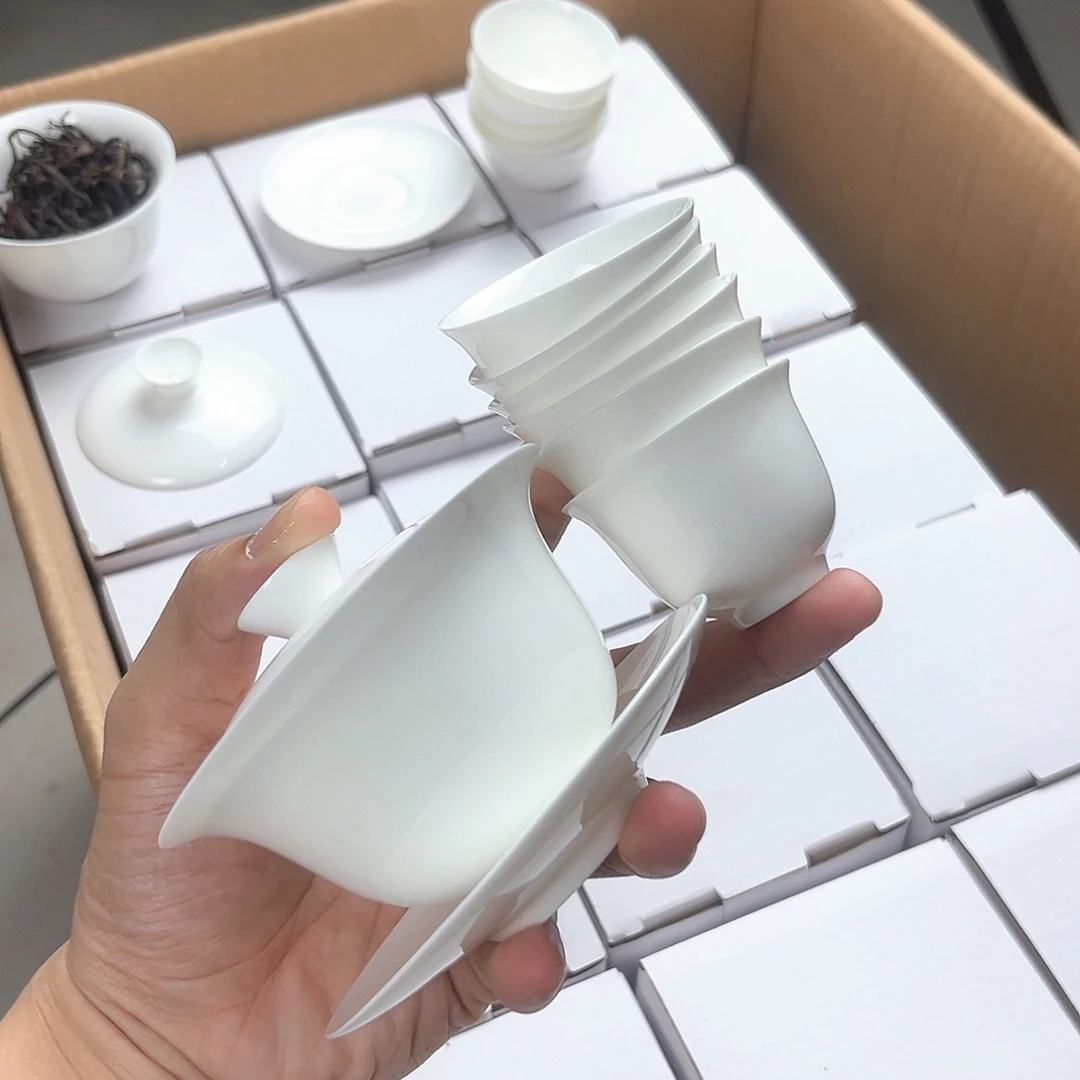 120撇口盖碗+6个40ml杯子骨瓷
