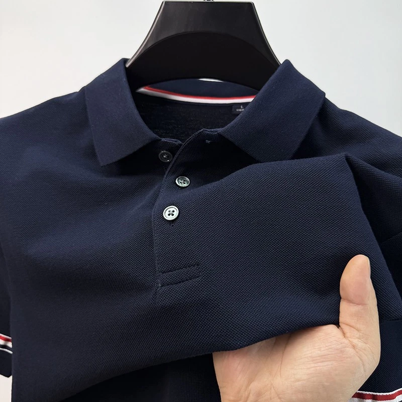 香港Npkp Couture/（下摆开叉）高端条纹纯棉短袖t恤男翻领夏季潮