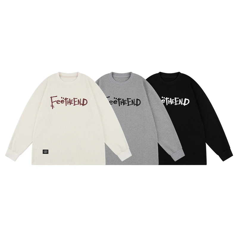 春秋款字母印花圆领卫衣美式长袖运动休闲情侣复古宽松套头