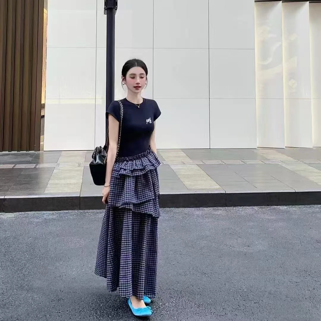 【莹莹推荐】法式短袖拼接连衣裙女夏季2025新款高级感不规则裙子
