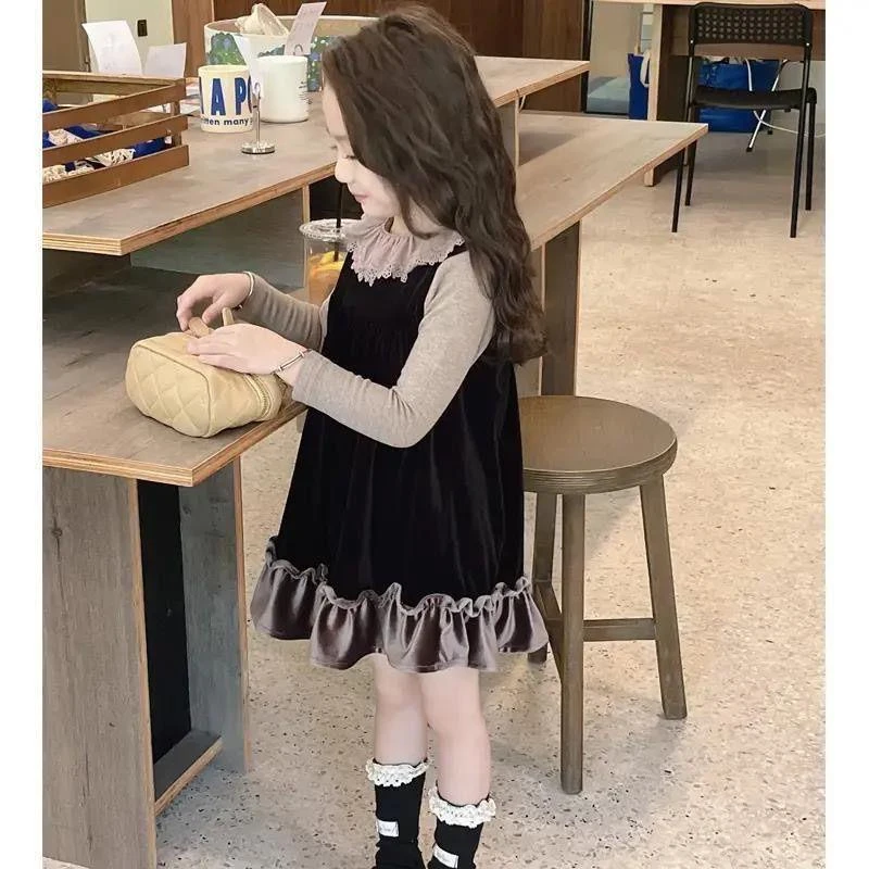 女童连衣裙套装秋季新款洋气宝宝打底衫背心裙两件套儿童秋装