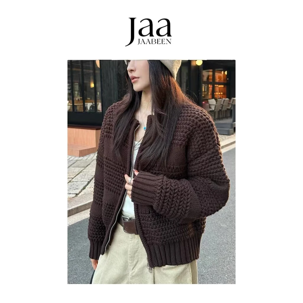 『JAABEEN』25AW秋冬刺绣编织开衫毛衣外套保暖毛织小众 25DY071