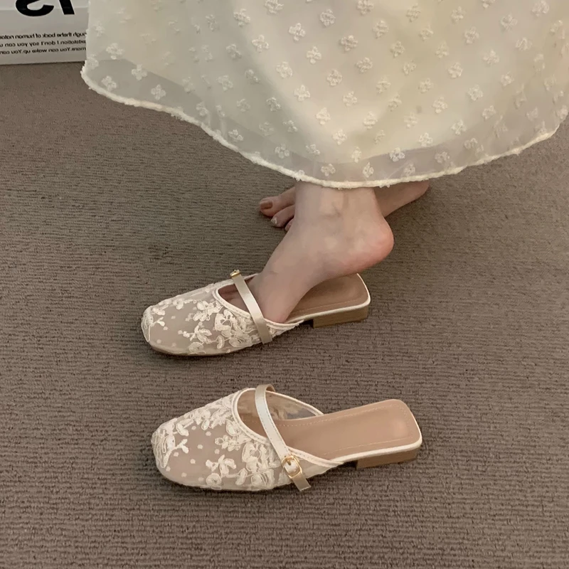 法式高级配裙子气质包头凉鞋女夏季温柔仙女波西米亚玛丽珍半拖鞋