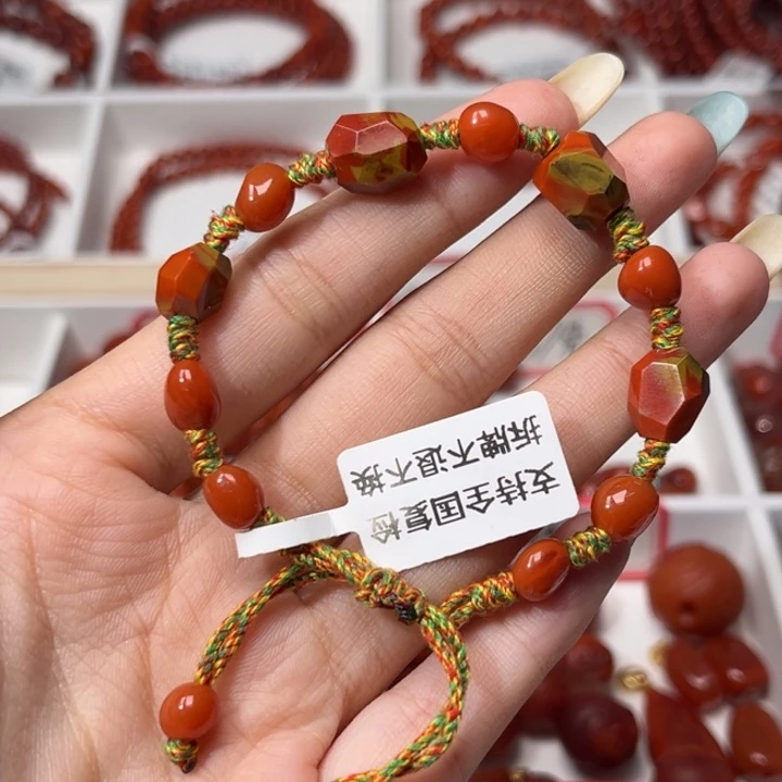 南红玛瑙未镶嵌手链意境包浆精工切面随型手串