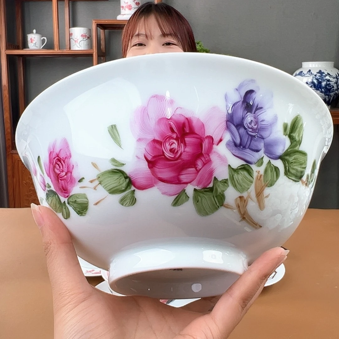 釉上手指画8寸面碗，微瑕