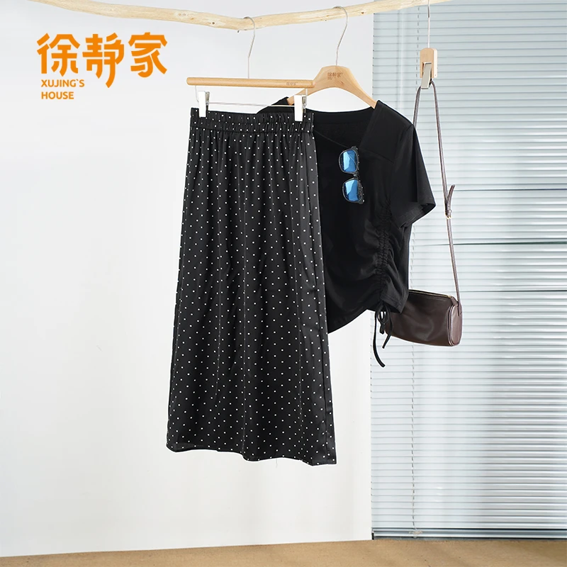 黑色波点半身裙女夏季新款中长款法式显瘦A字大摆伞裙子6780074