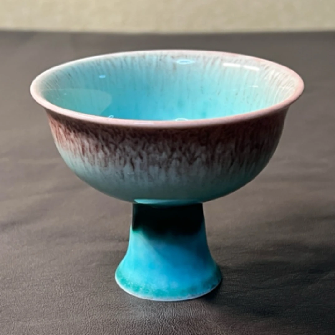 仿古宋风高足红蓝釉窑变陶瓷手工品茗杯主人杯红茶杯贵妃单杯茶盏