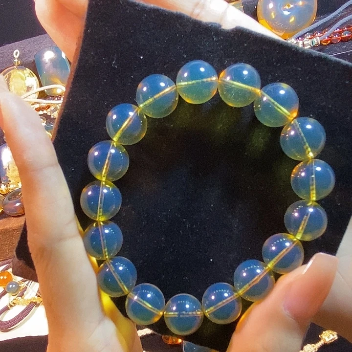 蓝珀未镶嵌珠宝奇石墨西哥蓝珀手串11