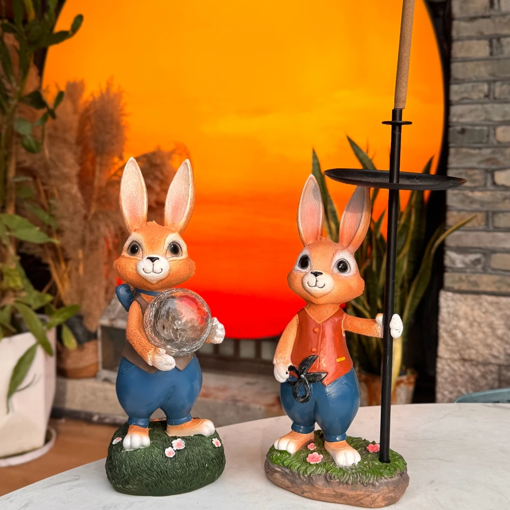 户外庭院花园卡通兔子插香盘抱灯彼得兔客厅玄关装饰品摆件