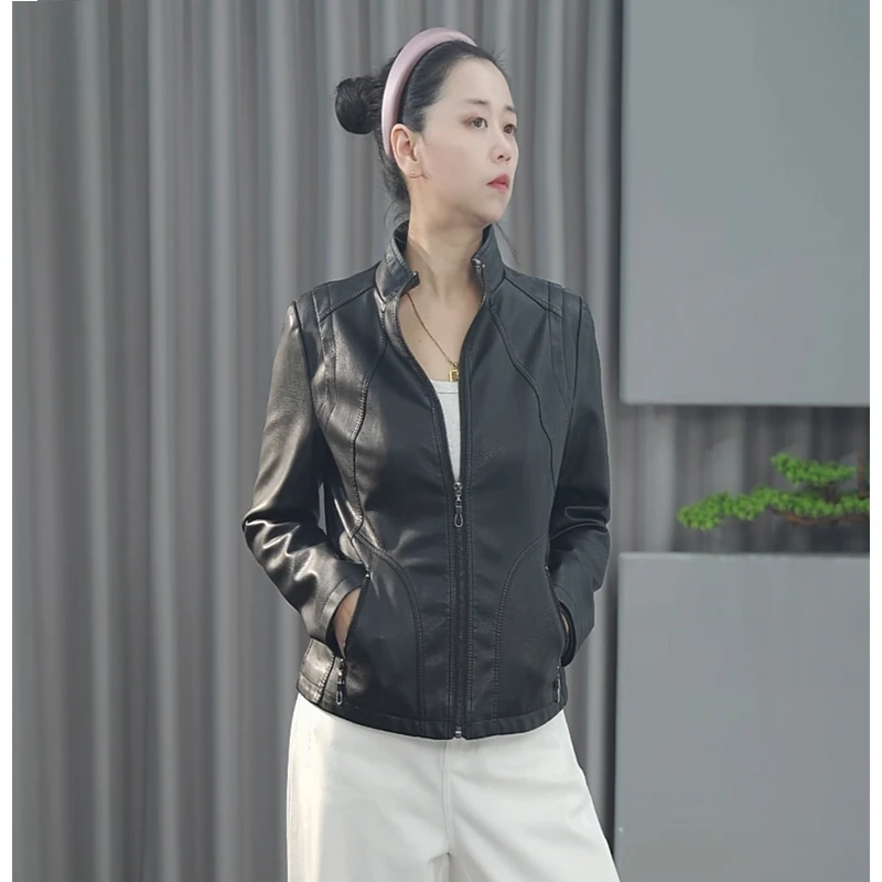 海宁真皮皮衣女款短款皮夹克外套春秋 （绵羊皮）QYMN-719#