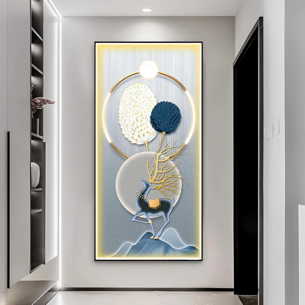 【鹿鹿平安】进门入户玄关装饰画现代轻奢高档简约走廊过道镶钻壁画