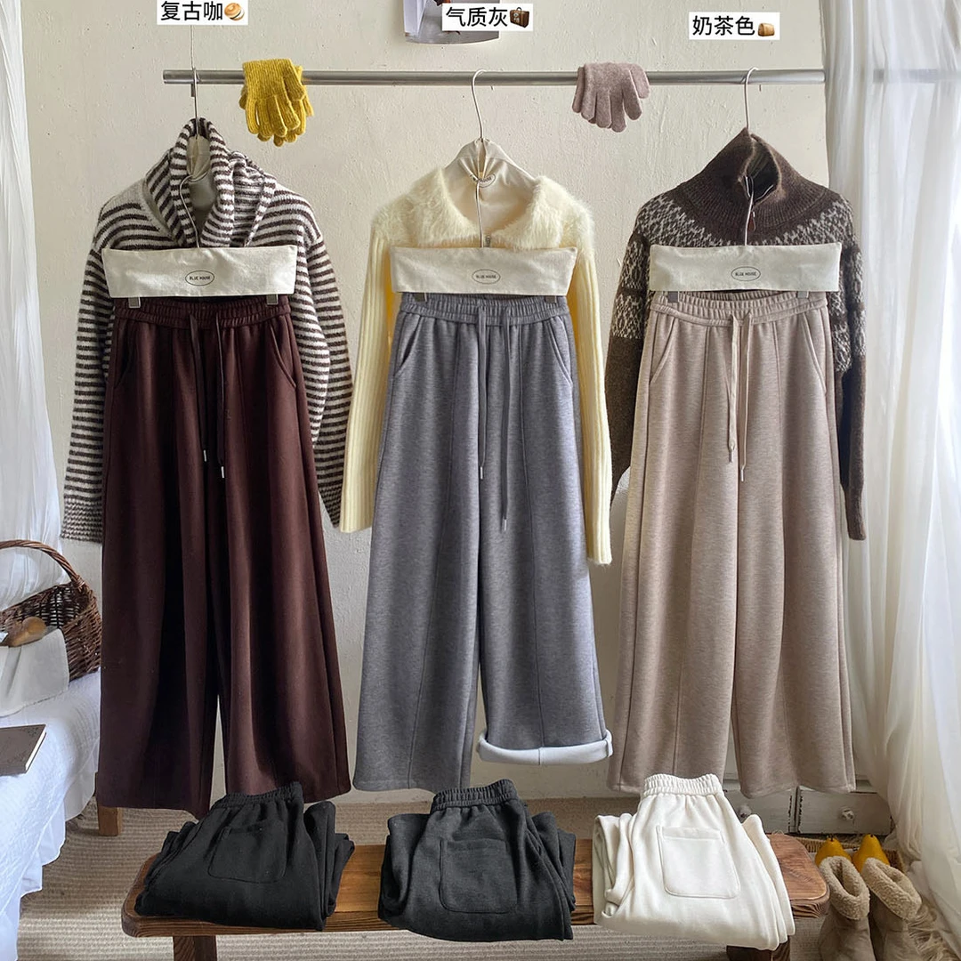 一条过冬~糯叽叽显瘦中线弯刀气球阔腿裤女冬加绒宽松休闲裤