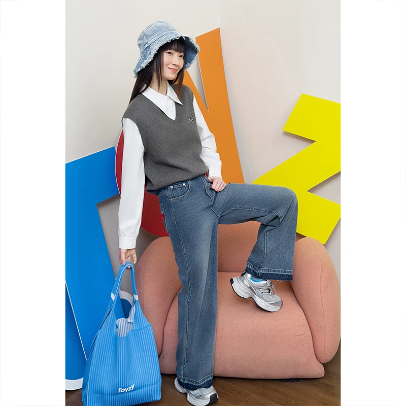 ToyzY25春新款背心叠穿假两件高智风灰色针织衫女ZC35106330