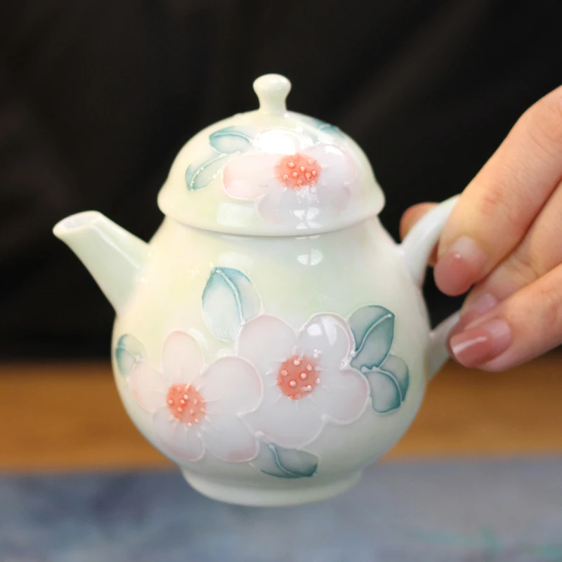釉下桃花壶手绘陶瓷茶壶泡茶壶家用单壶功夫茶具泡茶器喝茶高颜值