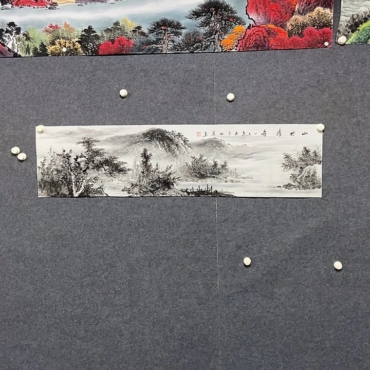 国画四尺对开水墨山水一副