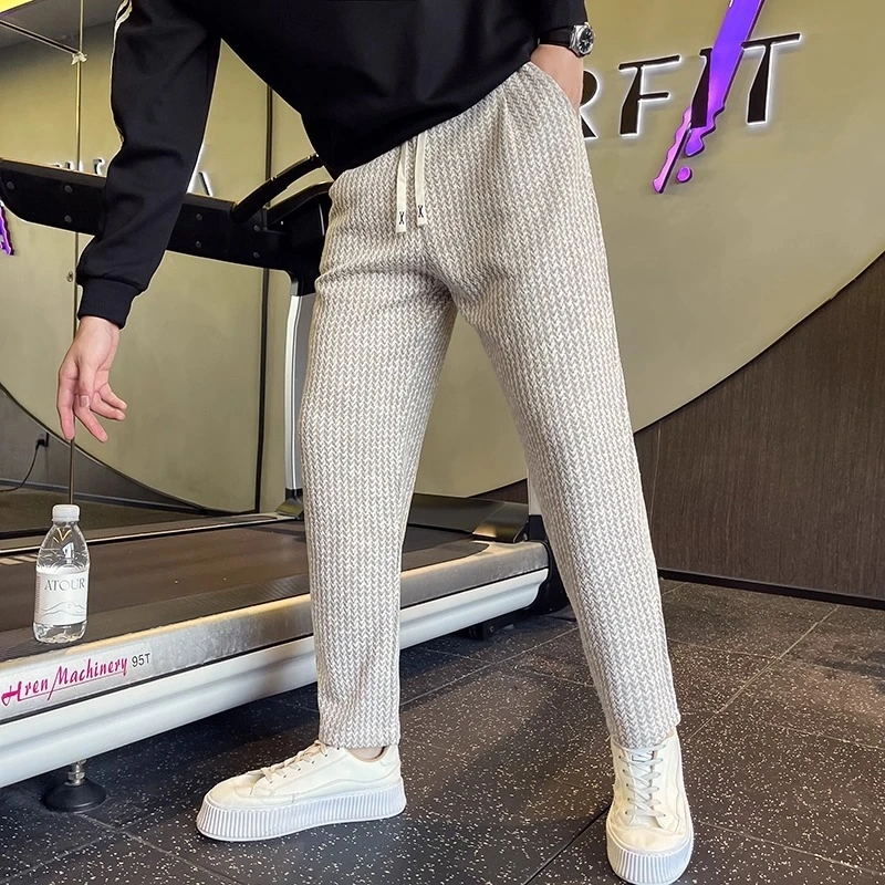 高级感条纹裤男士修身小脚九分男裤2025新款裤子春秋季痞帅休闲裤